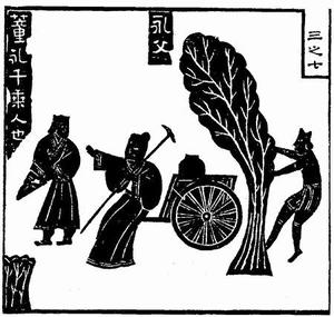 董永辘车载父，出汉代武梁祠画像石，1821年冯云鹏《金石索》中的复原图。